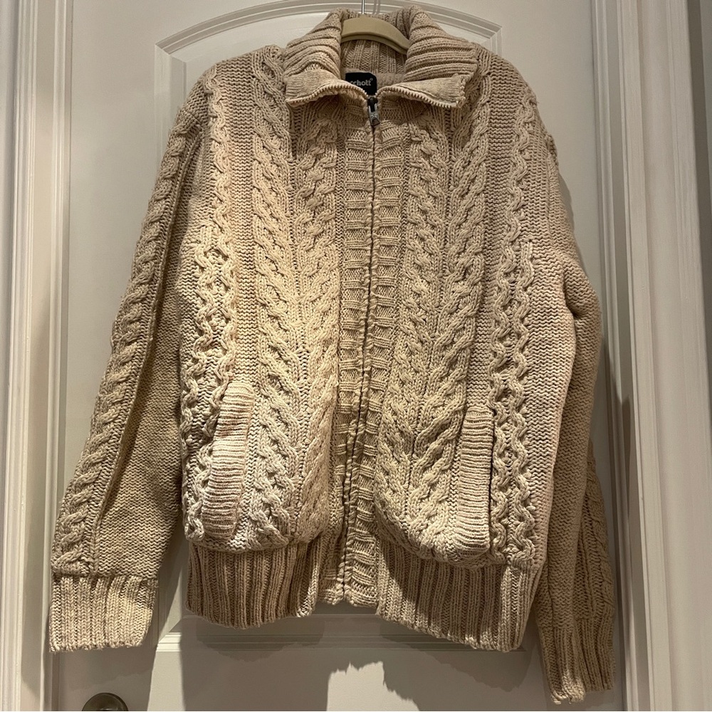 Schott NYC Men’s Wool Fleece-Lined Cable Knit Zip Sweater Jacket XXL